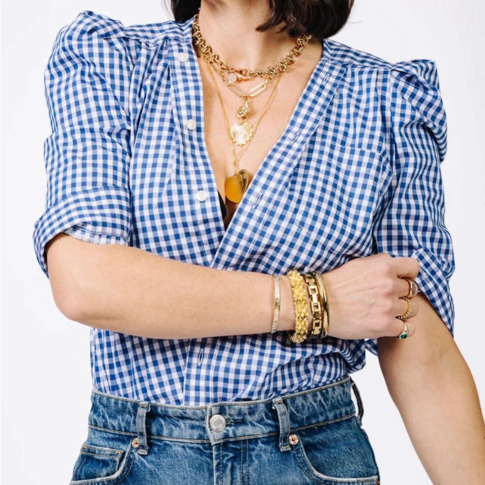 KMJ Bon Voyage teal shirt. One of a kind. Sz XS. Kate Mchale Jensen.